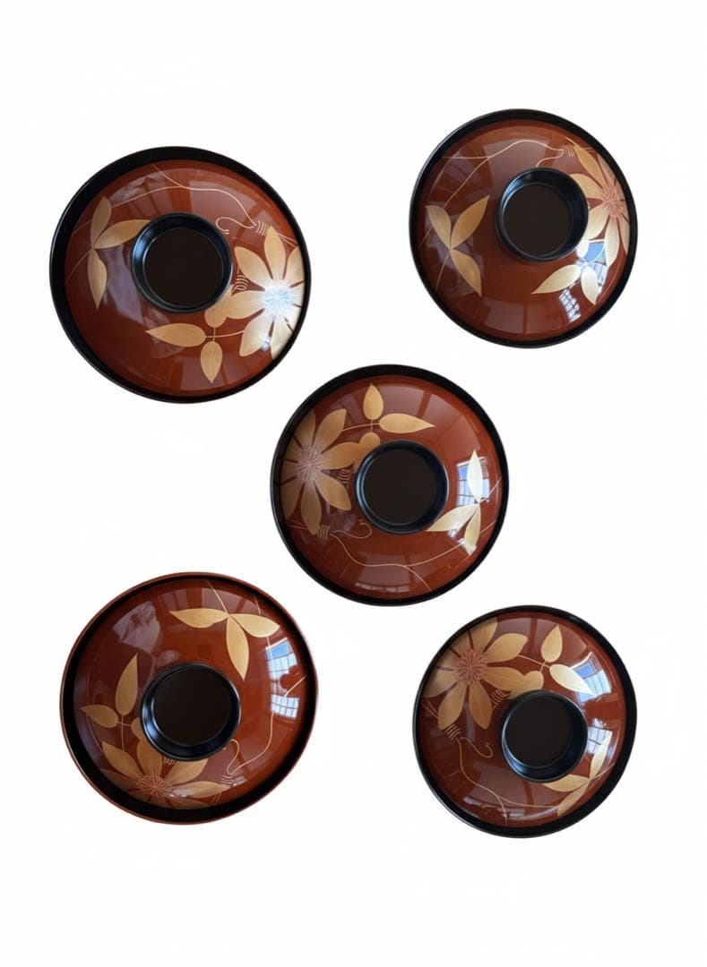 【極美品】天然木 本漆 煮物椀 5客セット 蒔絵 溜塗