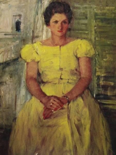 鬼頭　鍋三郎、黄衣の婦人、希少な画集より、新品高級額装付、版上サイン入り