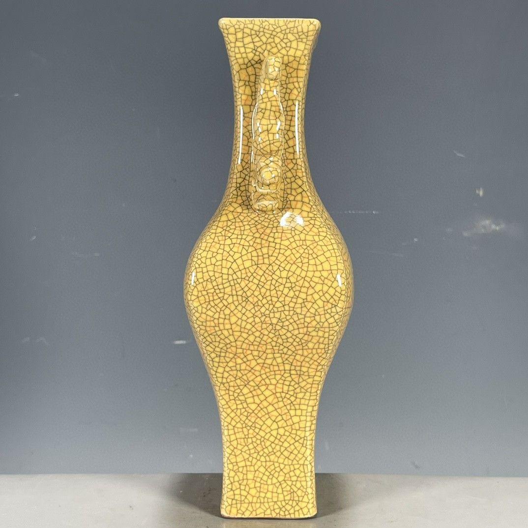 宋哥窯金糸鉄線開片両耳賞瓶 景徳鎮  装飾品 現代工芸品美術品 置物