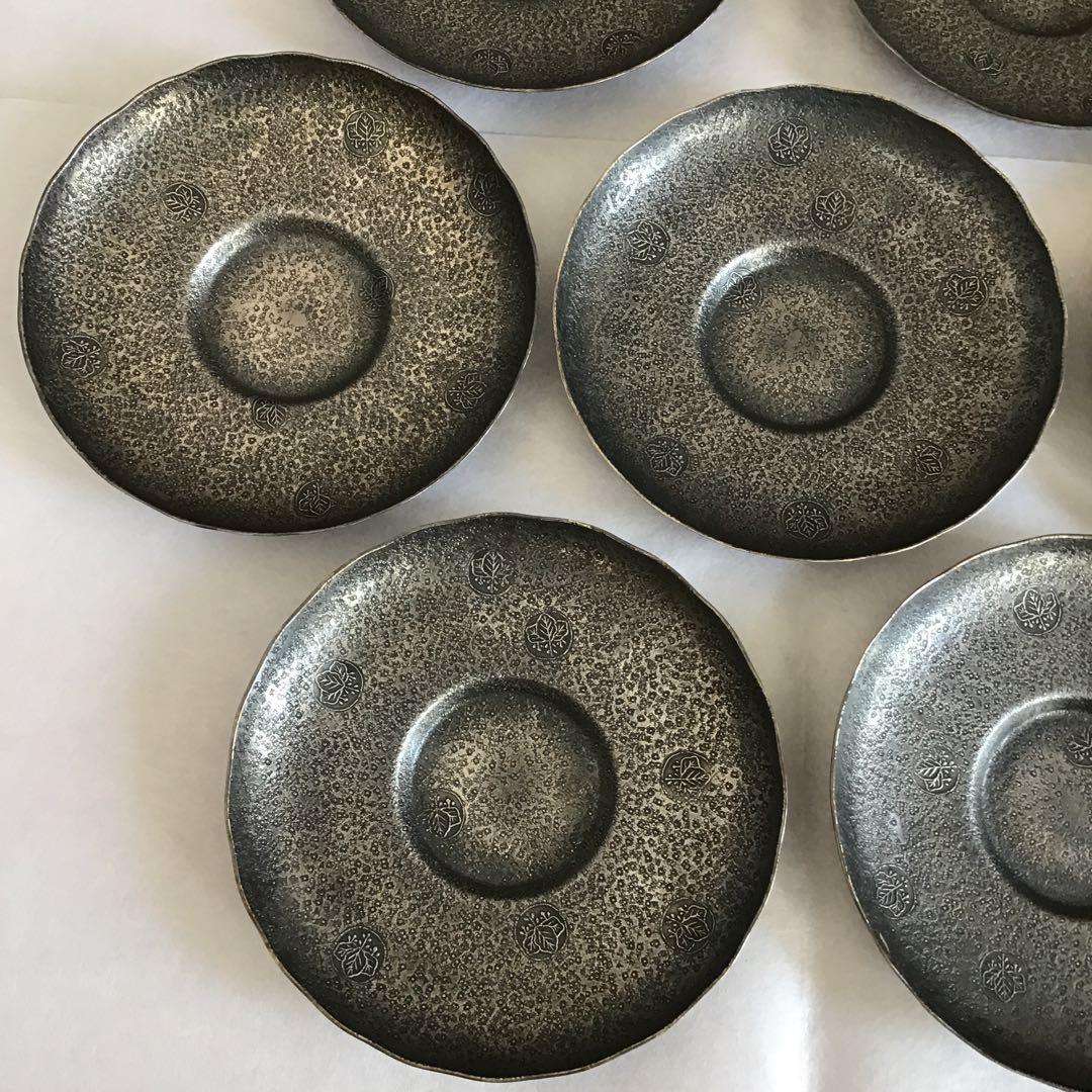 茶道具　純銀茶托大10枚　一鳳斎造と錫製(推定)茶托小5枚　共箱　S1012CT