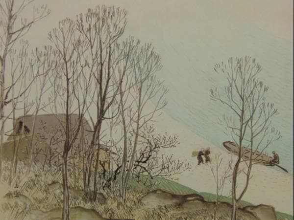 川合 玉堂、渡頭春信、超希少額装用画版、新品額装付