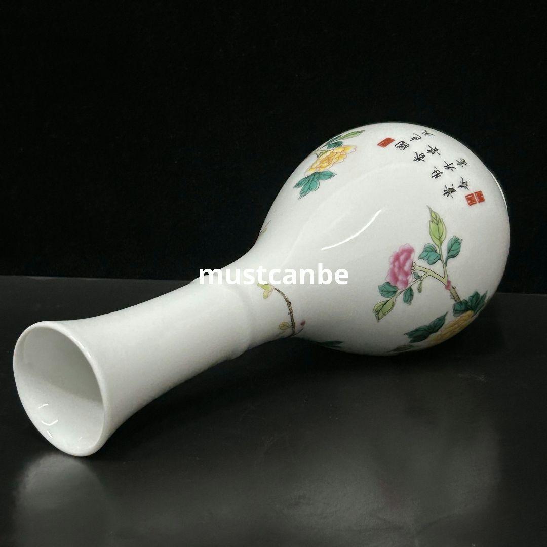 清乾隆牡丹花鳥玉壺春瓶 挿花器 景徳鎮 陶磁器 装飾品 現代工芸品 美術品 置物