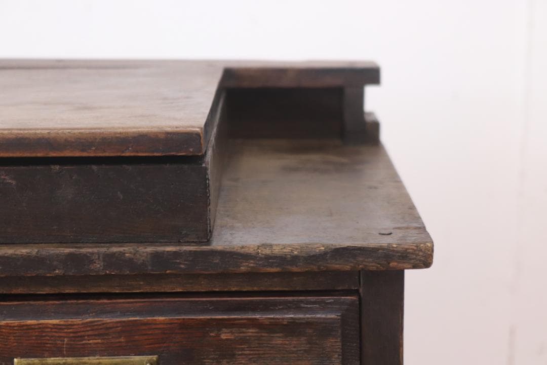 レトロ 文机 ローテーブル 座卓 帳場机 跳ね上げ天板 無垢材 引き出し 2杯