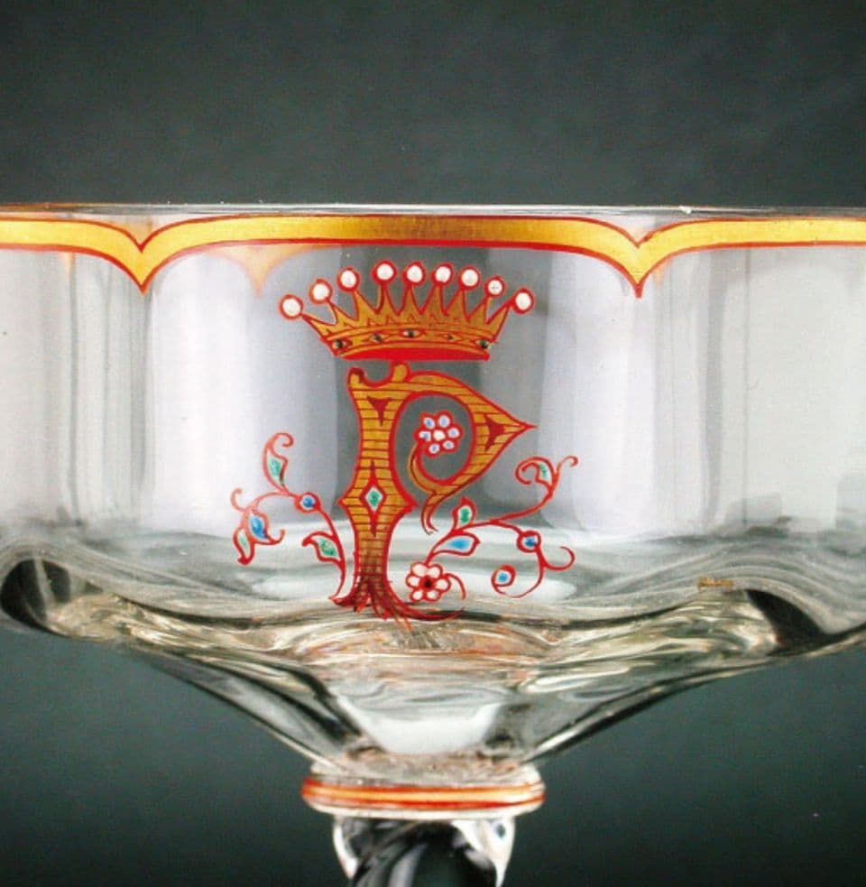 【期間限定値下】エミール・ガレ★エナメル彩★花装飾文★キャビネットグラス