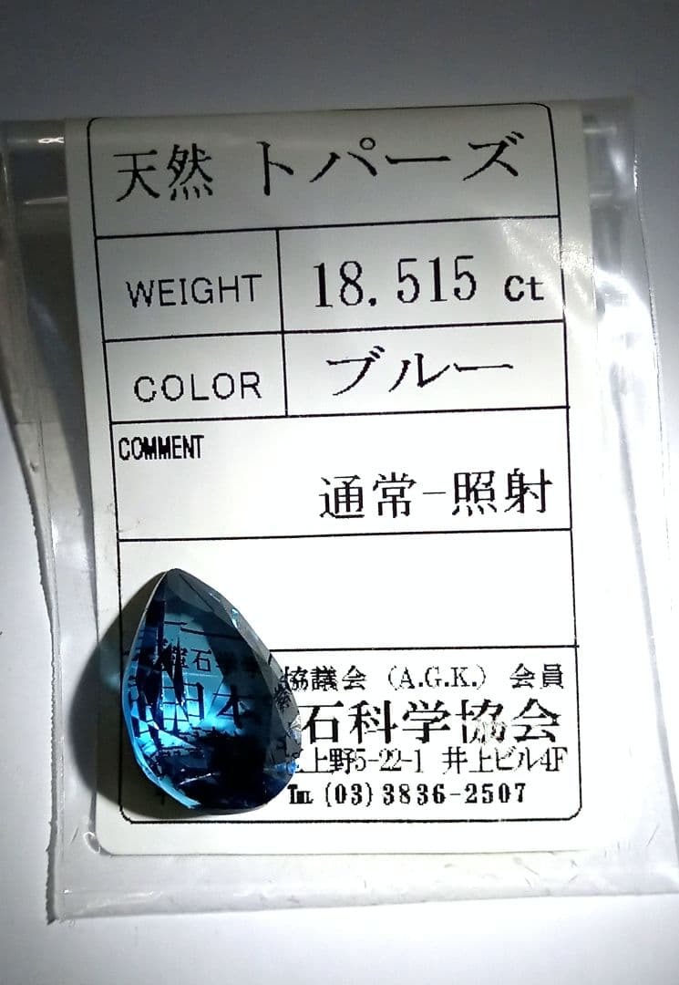 ソーイング  無垢 ロンドンブルートパーズ18,5 ct❄❄ペアシェイプカット