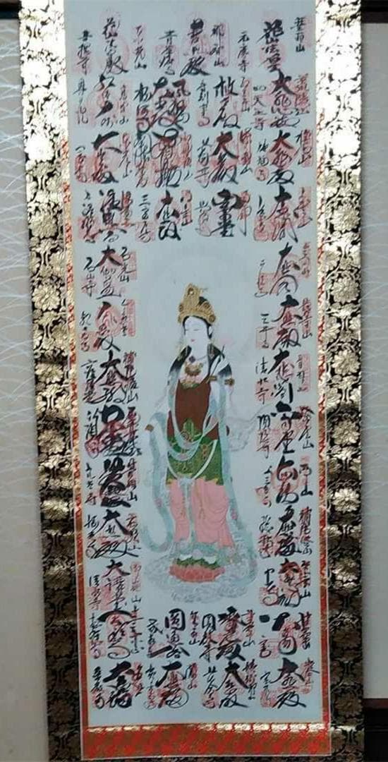 掛軸 2本セット『西国三十三ヶ所霊場御朱印』絹本 共箱付 掛け軸 m448867