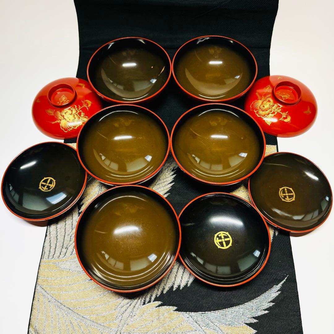 漆器　輪島塗　木製　蒔絵　蓋付椀　汁椀　5客　時代物