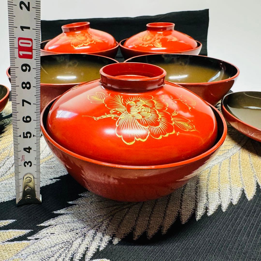 漆器　輪島塗　木製　蒔絵　蓋付椀　汁椀　5客　時代物