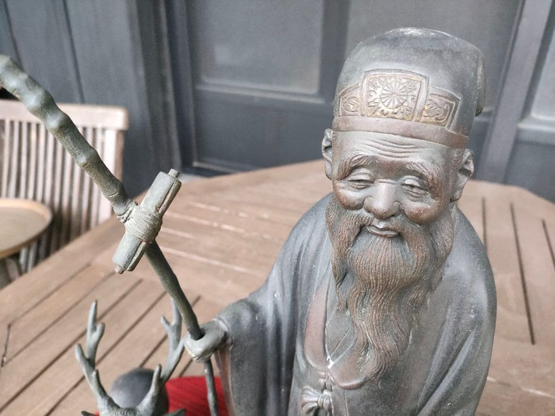 寿老人と鹿（台含む）骨董　置物