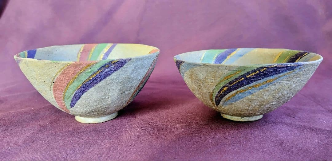 彩文碗二点 (杉浦康益 作) 未使用 新品同様