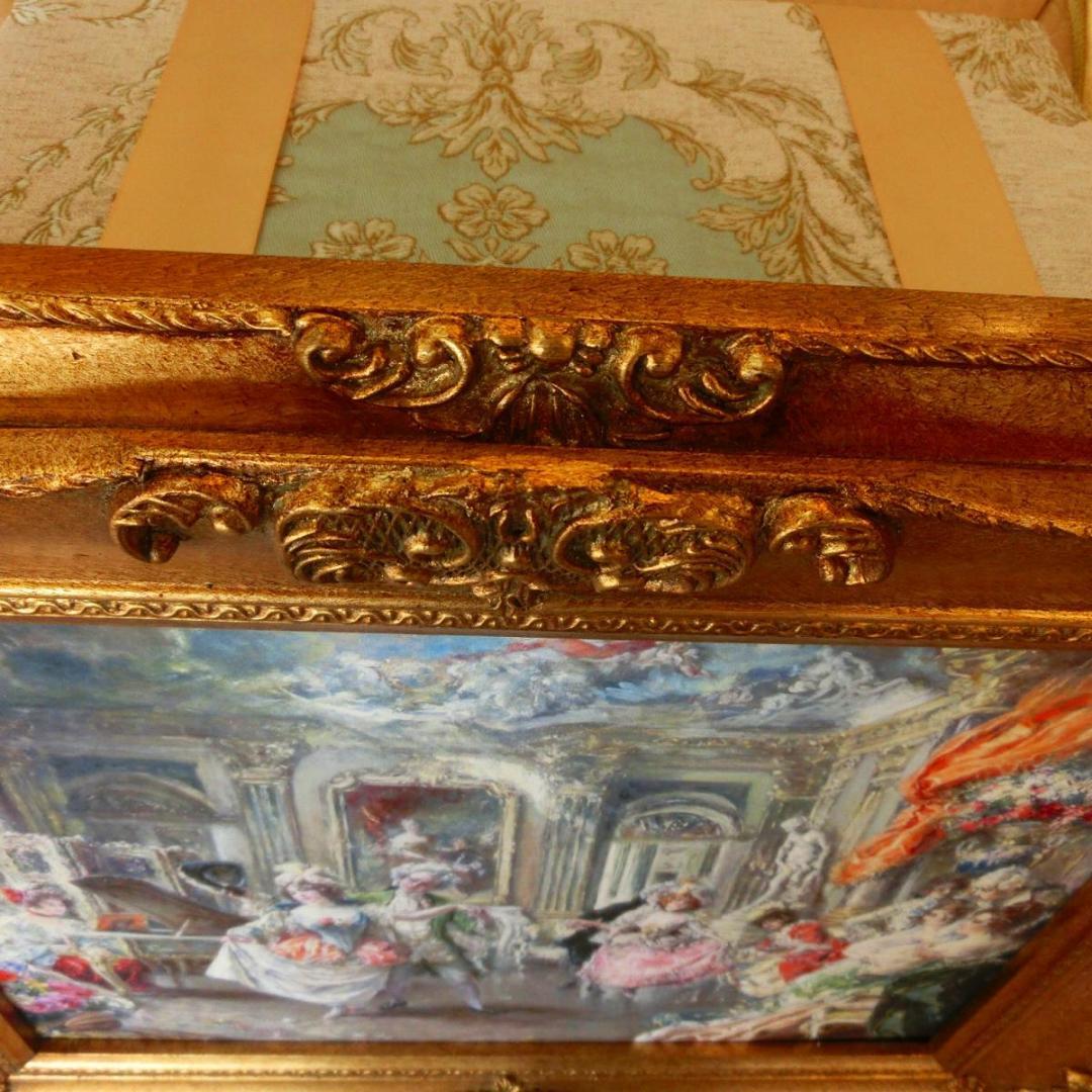 ロココ額絵　貴族の舞踏会　アンティークゴールドダブルフレーム　55cm/45cm