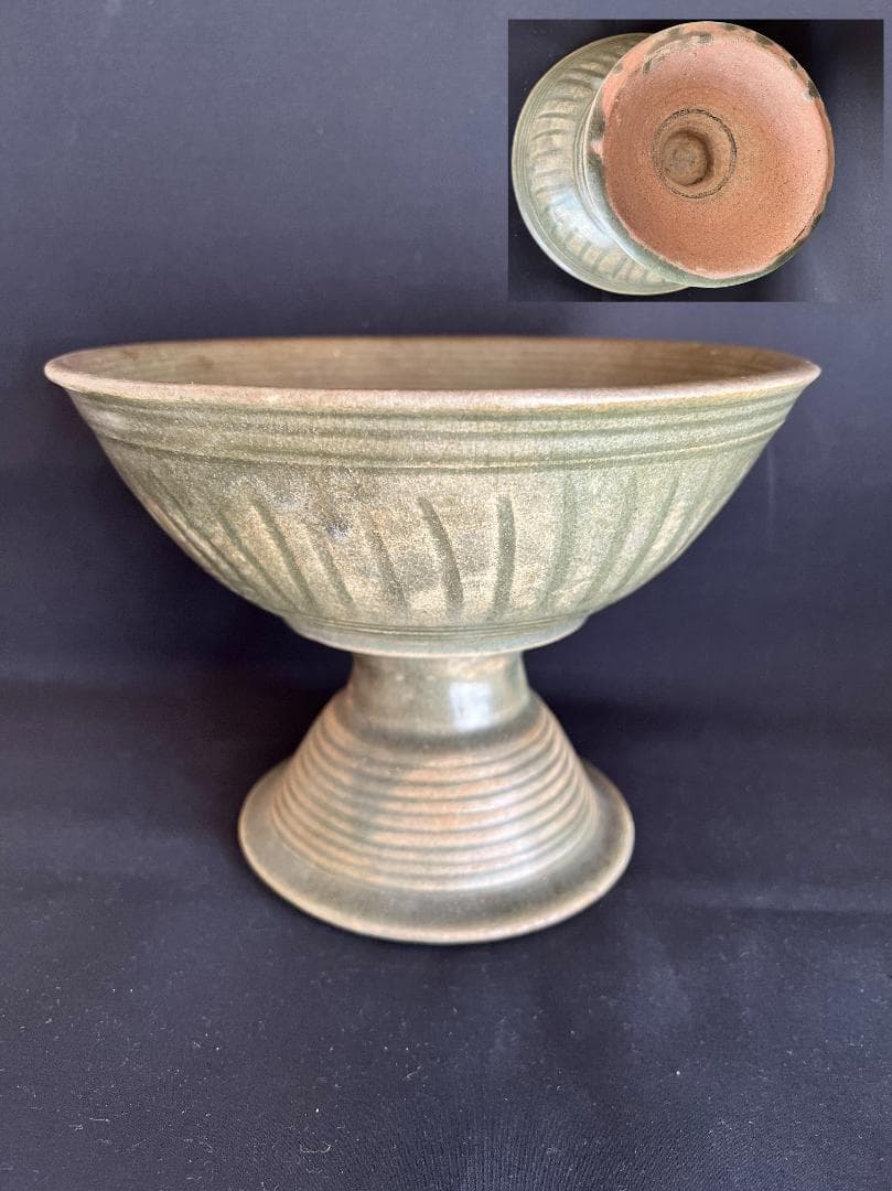 【海】タイ古陶磁　博物館級青磁鉢　スンコロク　宋胡録　骨董品 時代品 美術品
