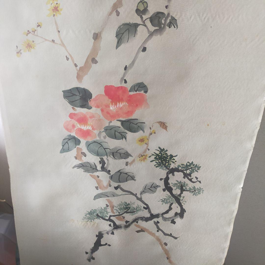 日本画 水彩画 花 署名あり　絵画のみ、表装なし