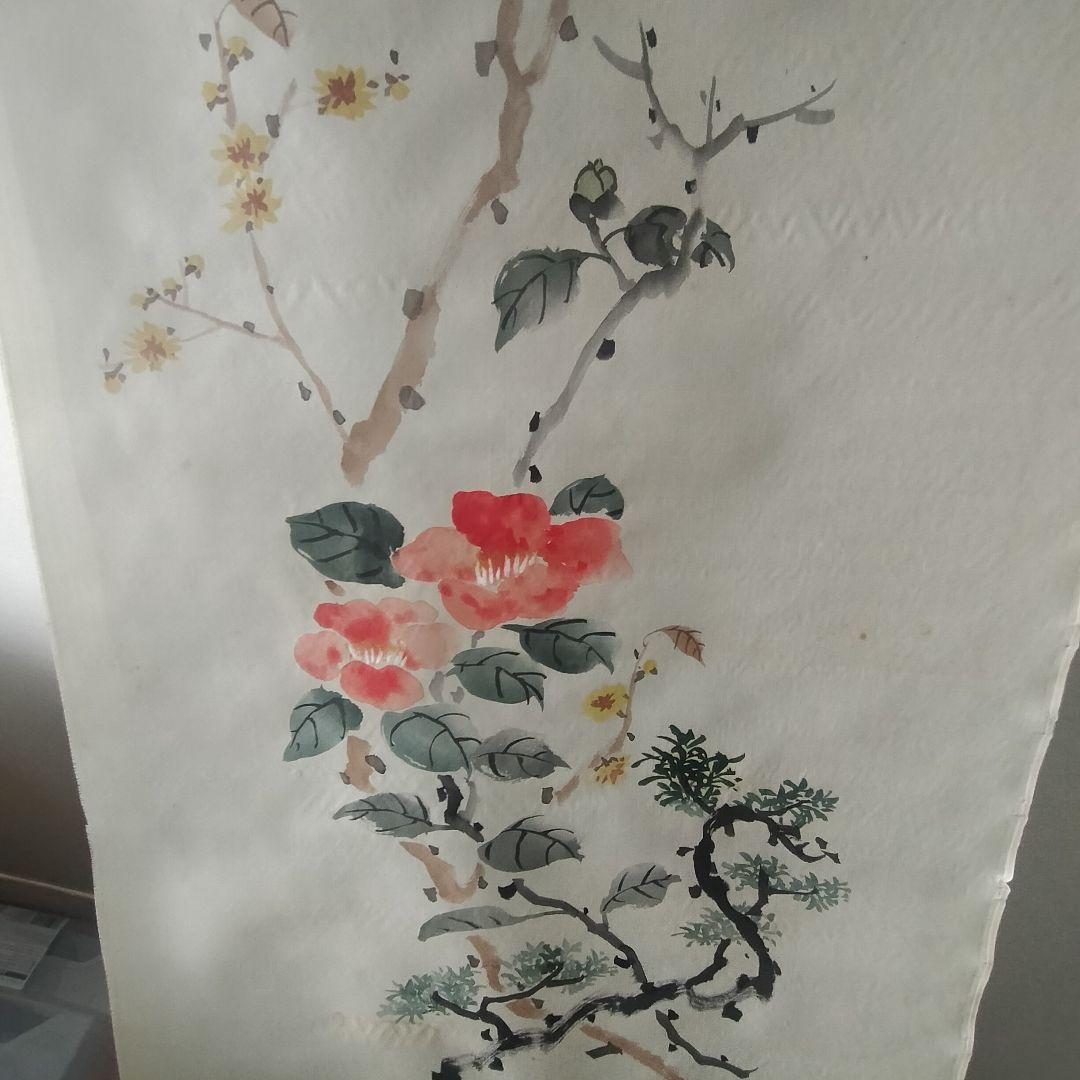 日本画 水彩画 花 署名あり　絵画のみ、表装なし