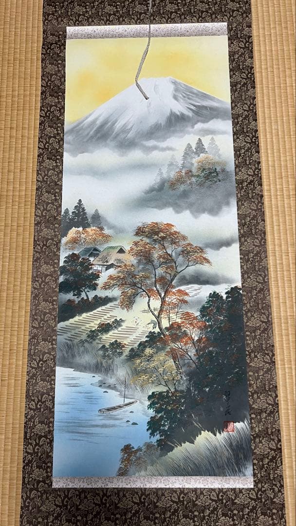 掛け軸 四季4本セット「富峰四季之図」春夏秋冬／富士山図／尺五立／箱付き