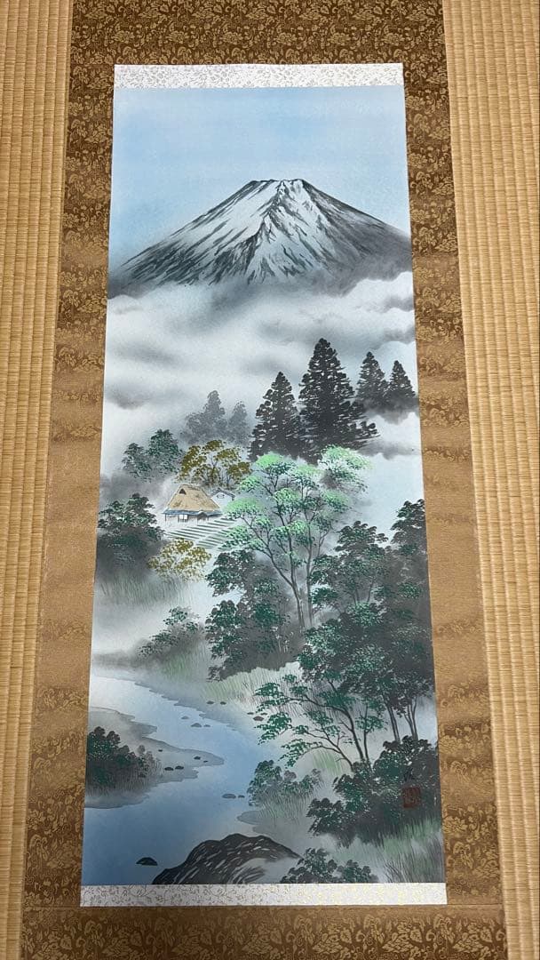 掛け軸 四季4本セット「富峰四季之図」春夏秋冬／富士山図／尺五立／箱付き