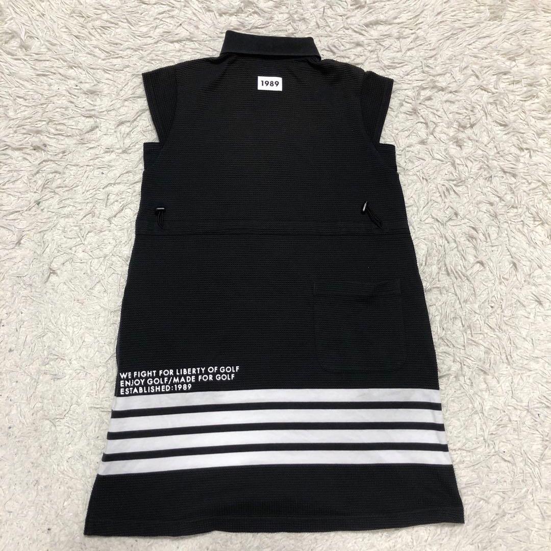 【希少美品】パーリーゲイツ　ポロワンピース　ワッフル地　裾ボーダー　ロゴ入り