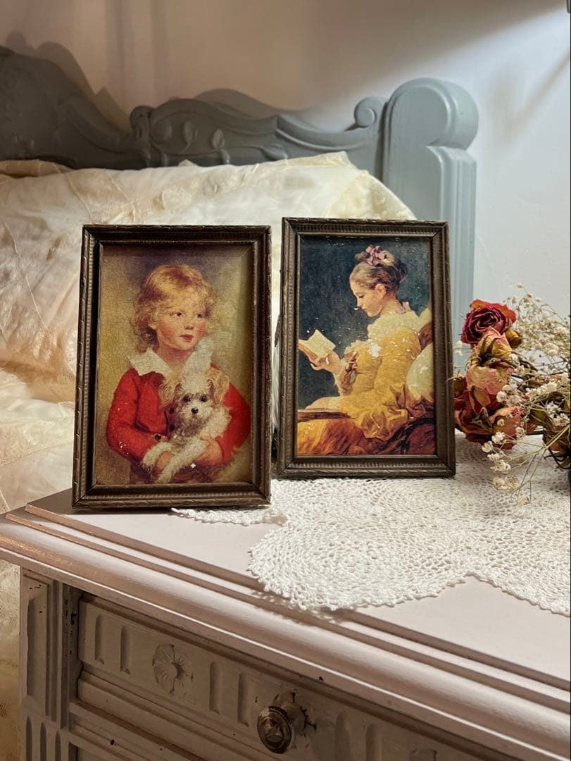 ◆フランスアンティーク｜世界の名画1700年代肖像画子供女の子木製額壁掛け絵画