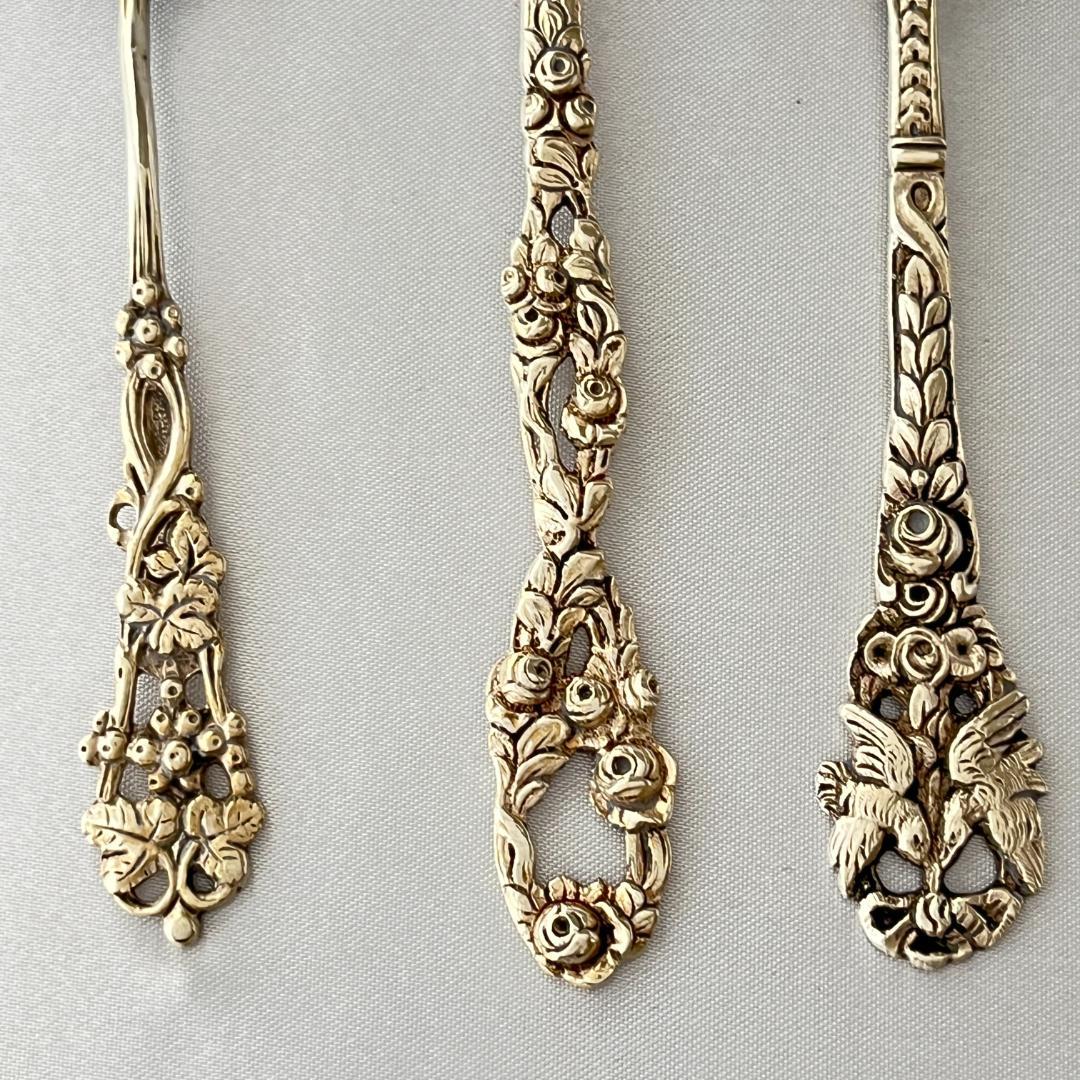 【ドイツ】シュガースプーン 2本 / オードブルピック【純銀】薔薇の蕾　葡萄