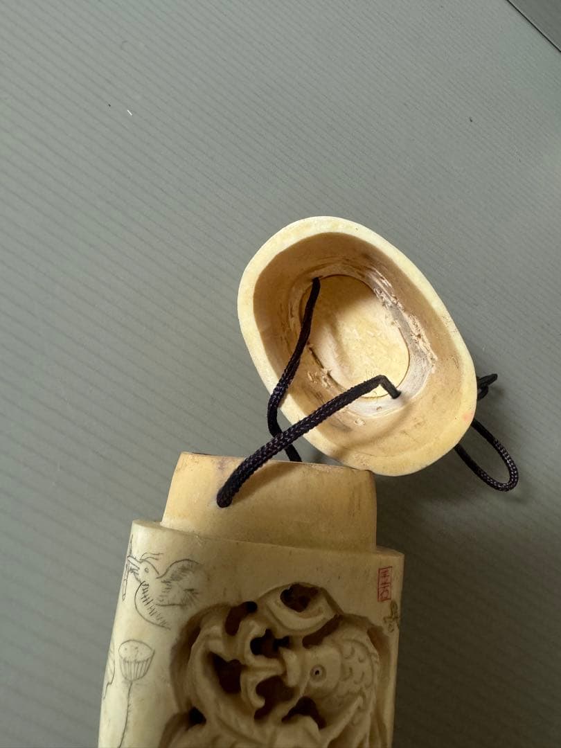 2122 骨董　根付布袋様七福神　根付彫刻煙草入れ　時代物