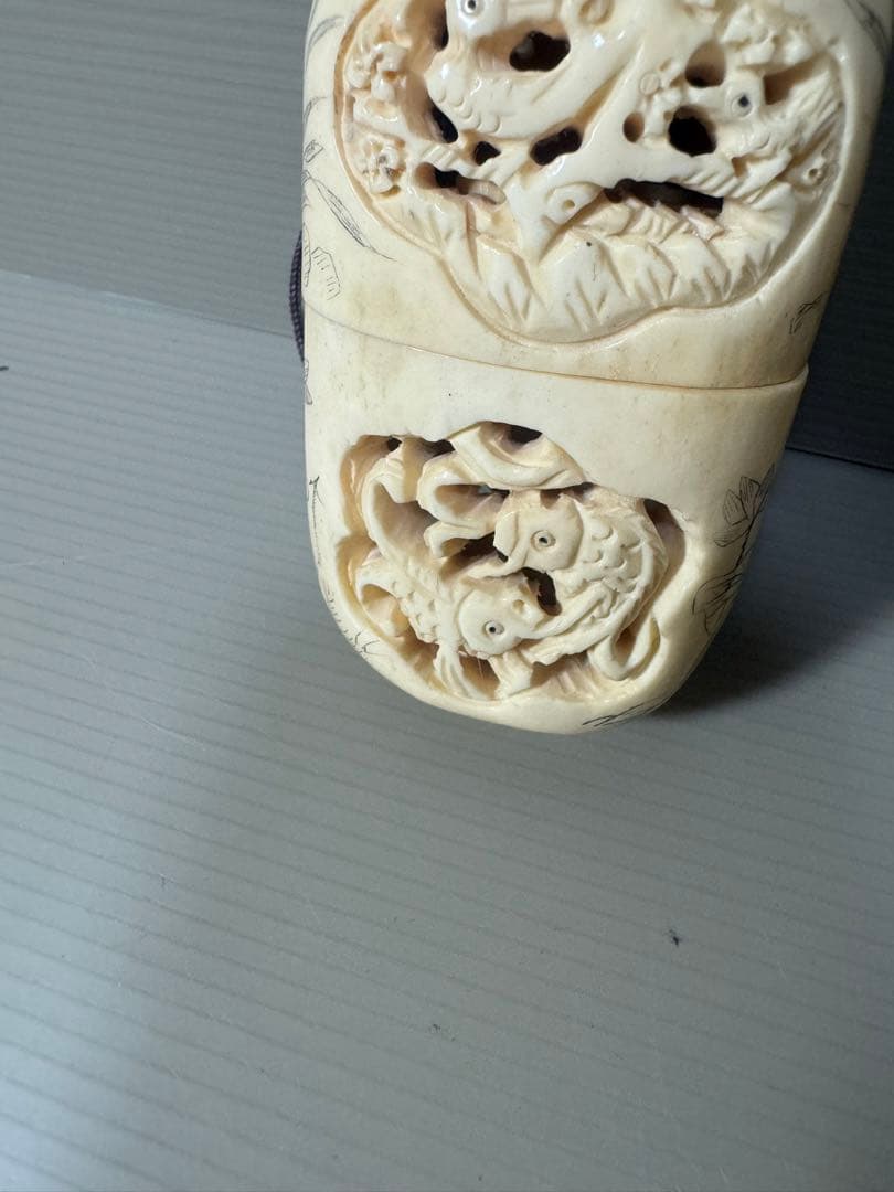 2122 骨董　根付布袋様七福神　根付彫刻煙草入れ　時代物