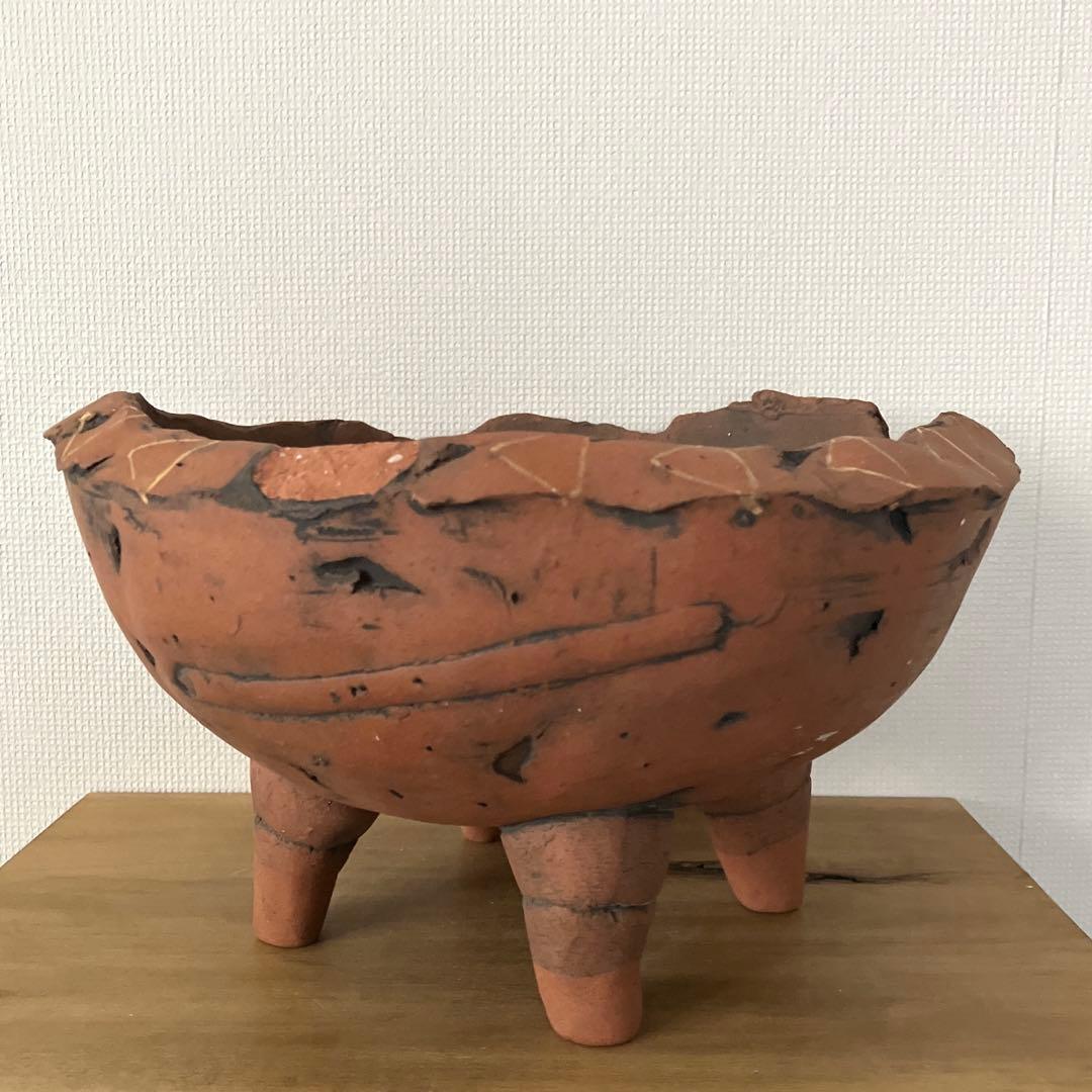 新品未使用 笠間焼 芳賀美智子氏 脚付変容鉢