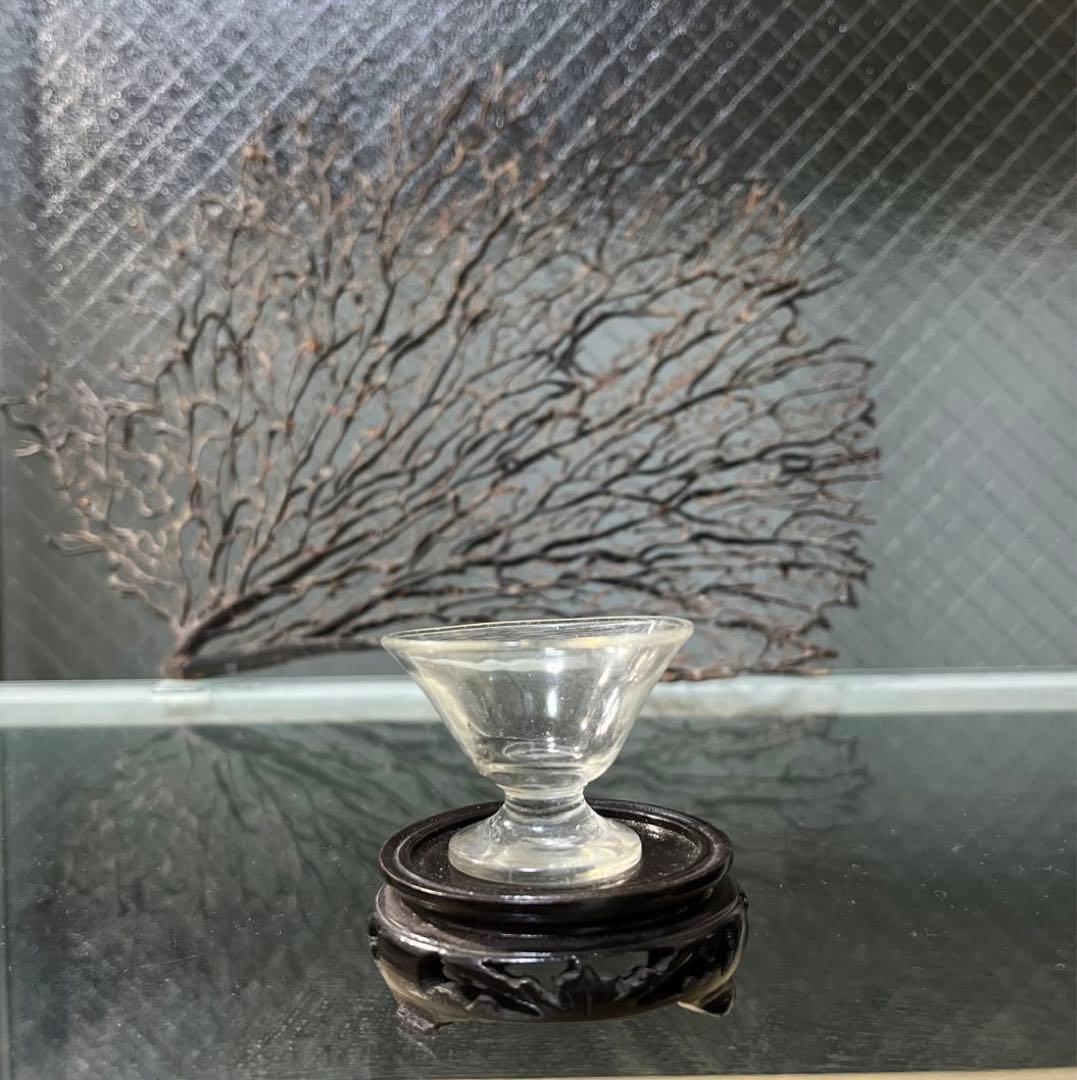 骨董　時代ガラス　手吹き　びいどろ　ゆらゆら　飴色ガラス　盃　酒器　ウランガラス