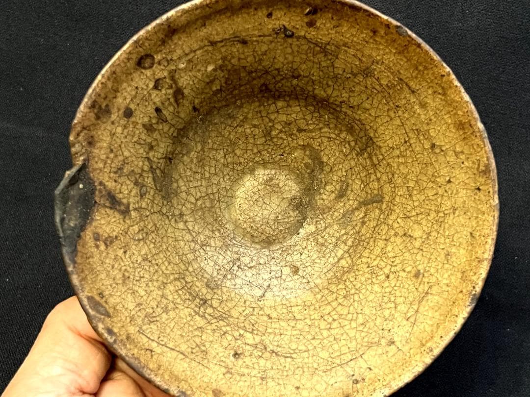 茶碗■古唐津灰釉抹茶碗 ぐい呑 江戸期（伊羅保・高麗・黄瀬戸） 時代物 骨董品■