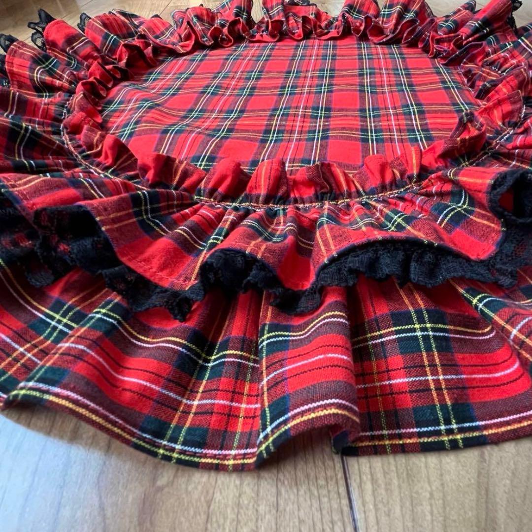 1210.カフェマットM56 赤タータンチェック　リバーシブルハンドメイド　犬服