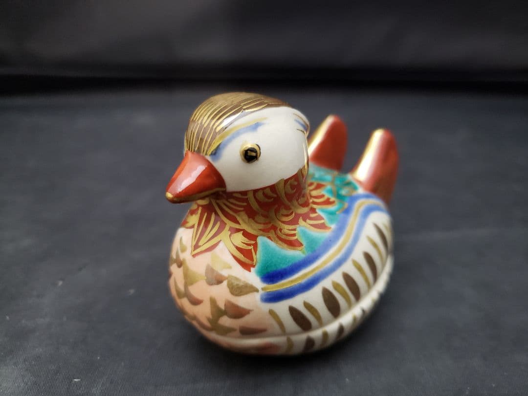 仁清　鴛鴦　香合　御室窯　茶道具　色絵金彩　オシドリ