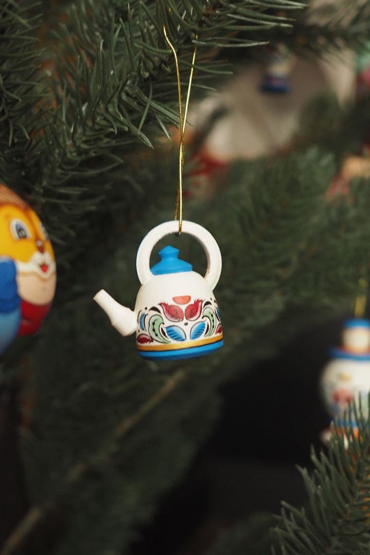 ロシア雑貨☆サモワール&ティーポットのオーナメント3個 マトリョーシカ オリガ作