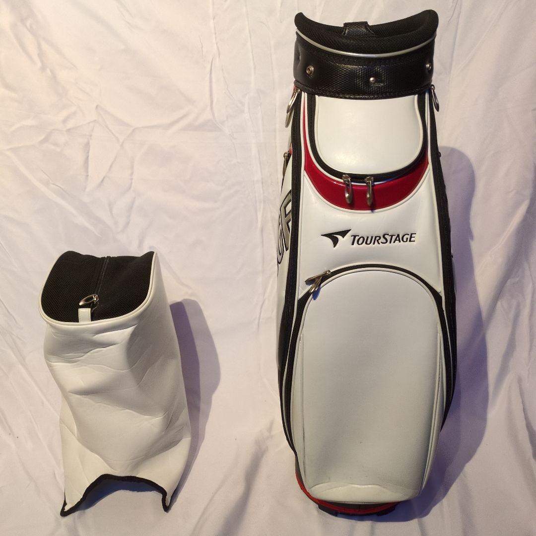 ツアーステージ キャディバッグ ホワイト/ブラック※ショルダーストラップ交換済