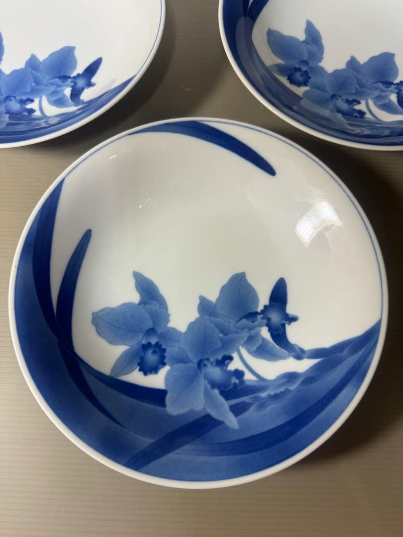 2350 香蘭社　染シンビ　深皿　3客　未使用