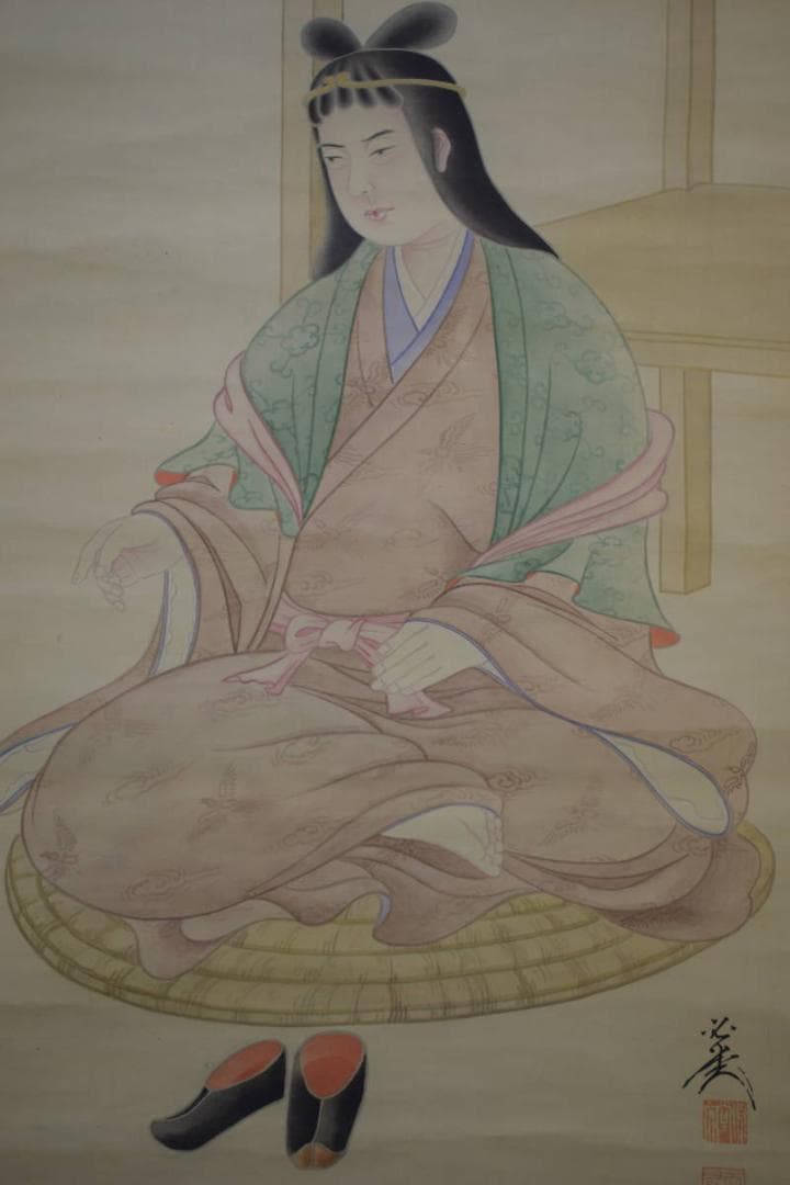 真作/必堂/呉羽/綾羽/双神之図/双幅/布袋屋掛軸HE-652