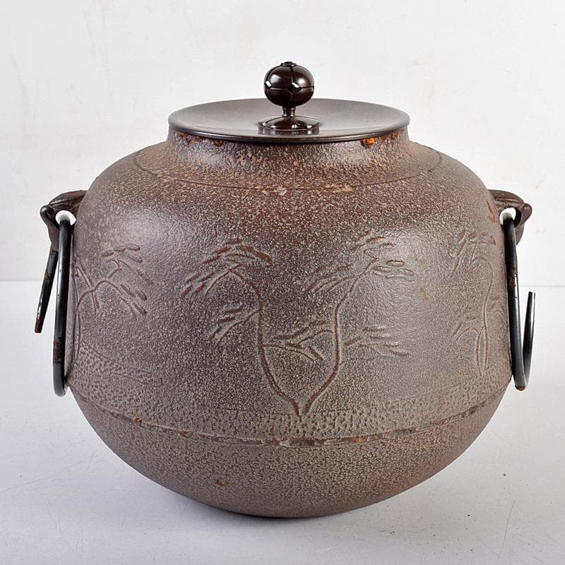 茶道具　人間国宝　釜師　高橋敬典作　浜松地文　真形釜　共箱　V　R8547B