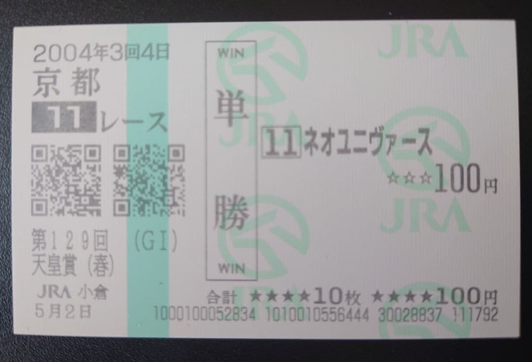 『ネオユニヴァース』単勝馬券（Ｇ１出走レース６枚セット）