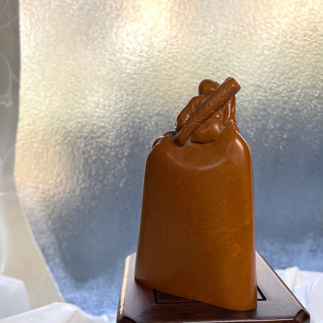 印材　石材　寿山石　文房四宝　中国　天然石　人物　黄石　老人　遊印　関防印　寿山