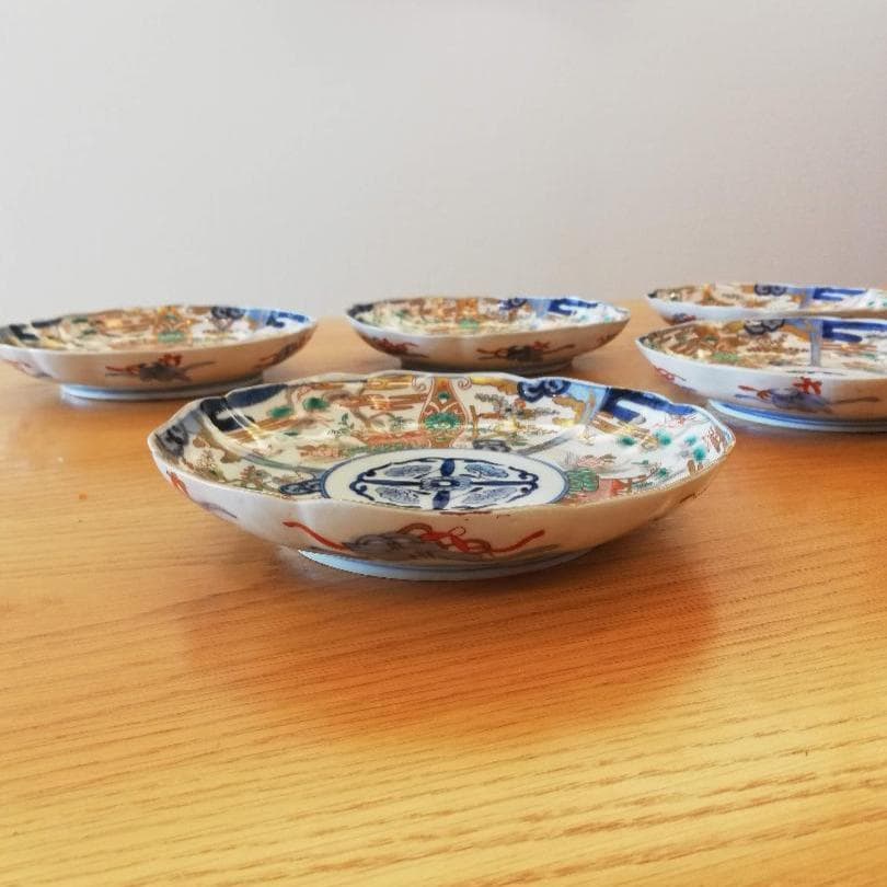 古伊万里 色絵松竹梅鶴亀文 七寸皿　※10客または5客セット※