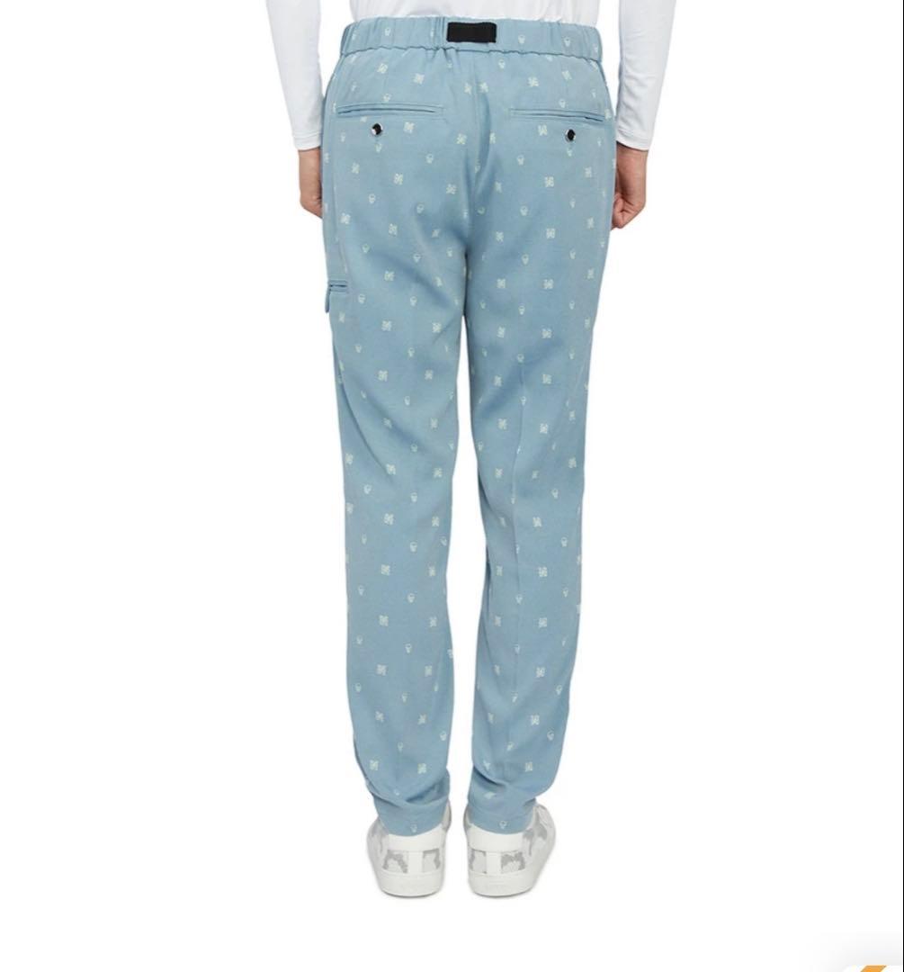 マーク&ロナ　ゴルフパンツ　スカル　ワッペン　ロゴ　ベルト48 青　ウエストゴム