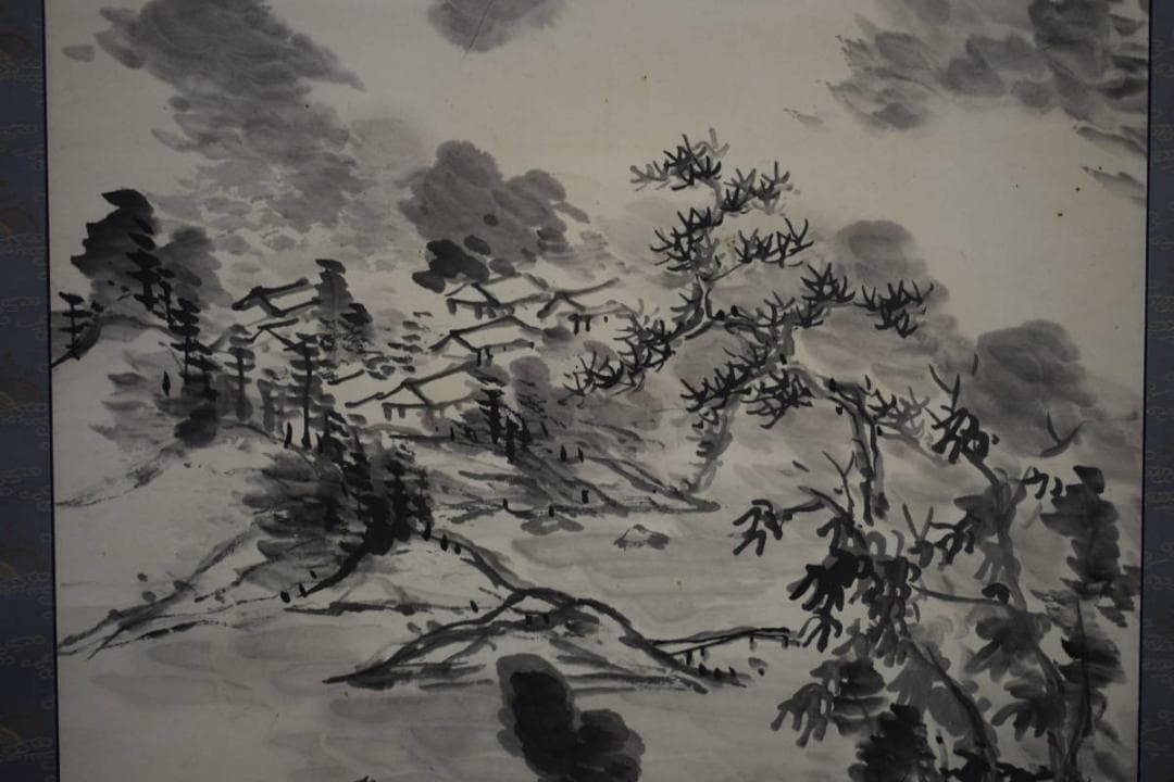 真作/伊藤巌/山水画賛/布袋屋掛軸HF-59