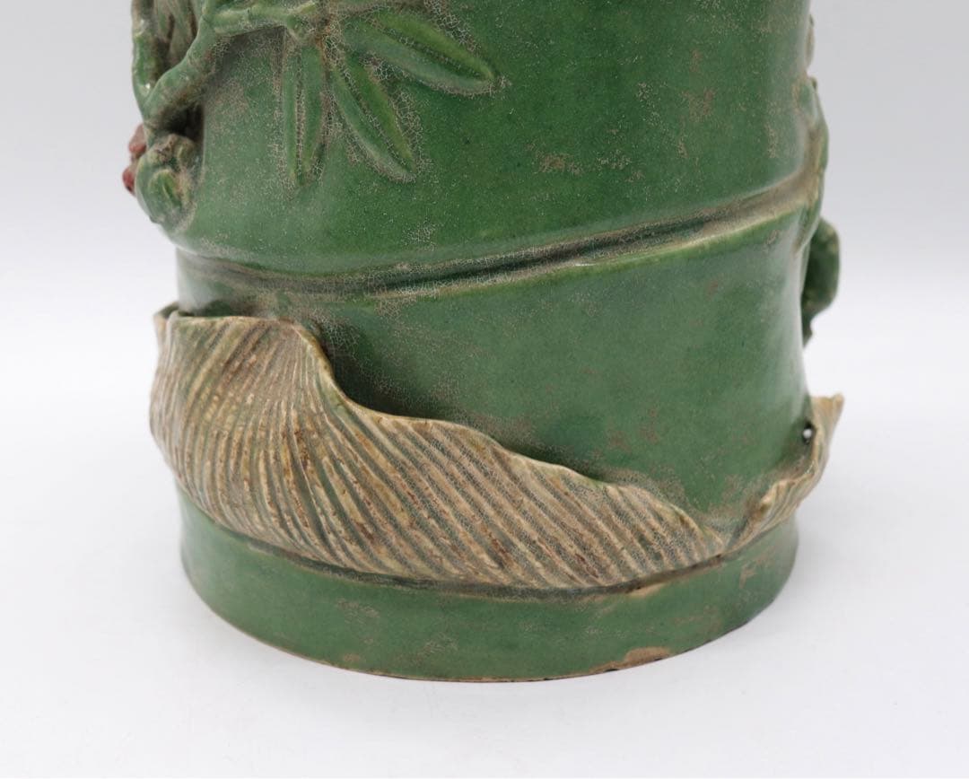 中国　緑釉竹雀　筆入　易叟居　送料込み0225