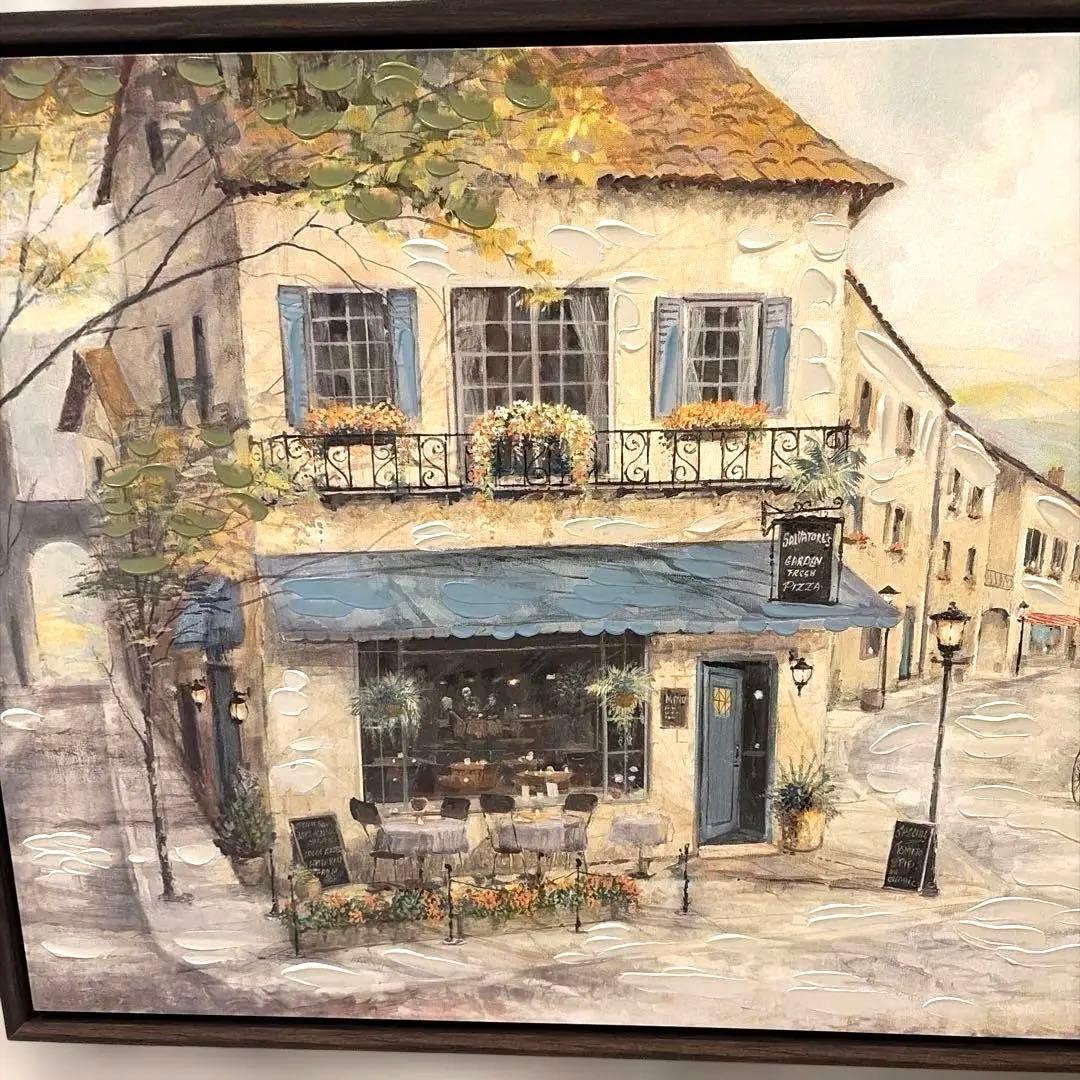 【アメリカで購入】風景画 カフェと街並み 横長95.25cm×49.53cm