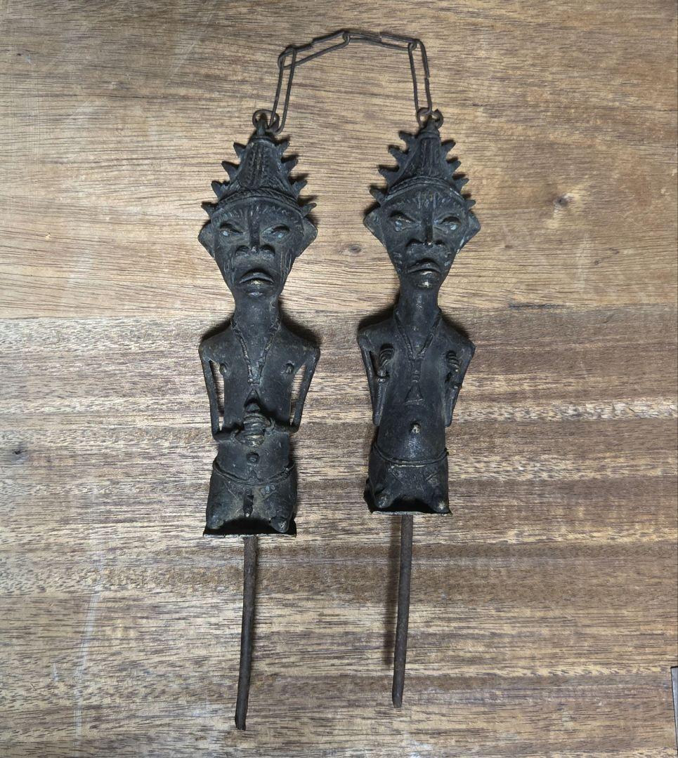 自立不可ナイジェリアヨルバ族鉄製男女オブジェアフリカプリミティブアート