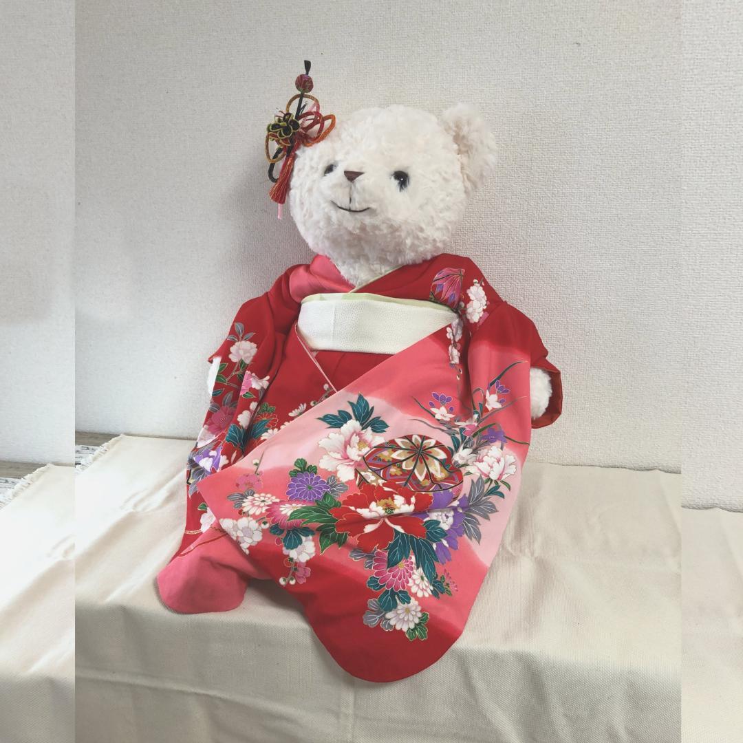くまのぬいぐるみ　七五三お着物着用