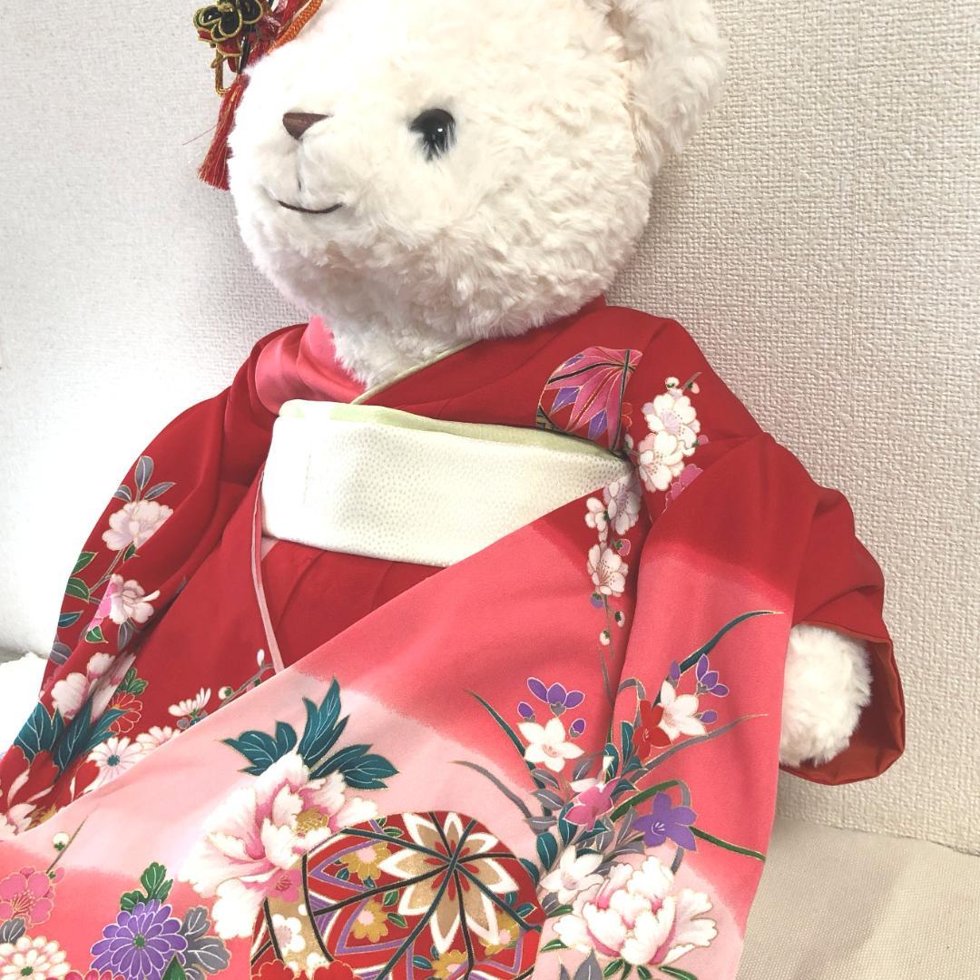 くまのぬいぐるみ　七五三お着物着用