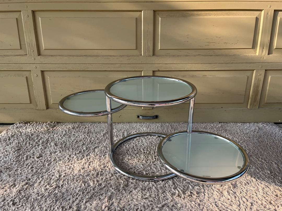 ラウンドテーブル 3段ガラス ミッドセンチュリー モダン スペースエイジスタイル