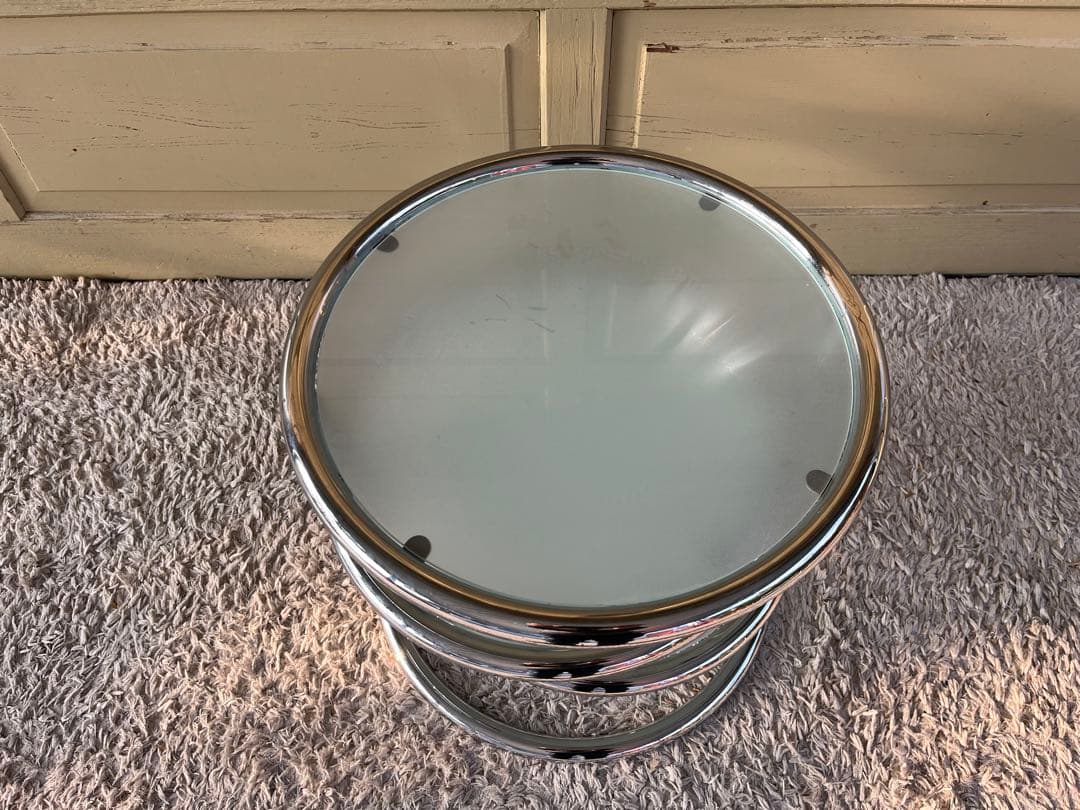 ラウンドテーブル 3段ガラス ミッドセンチュリー モダン スペースエイジスタイル