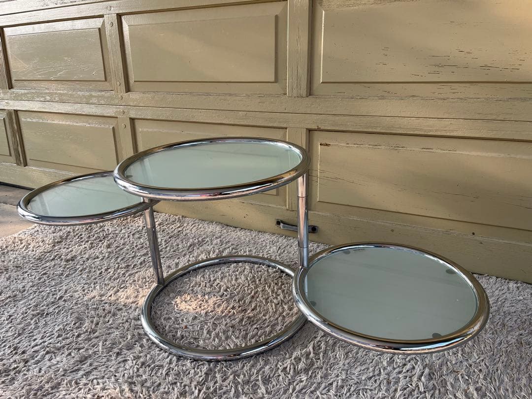 ラウンドテーブル 3段ガラス ミッドセンチュリー モダン スペースエイジスタイル