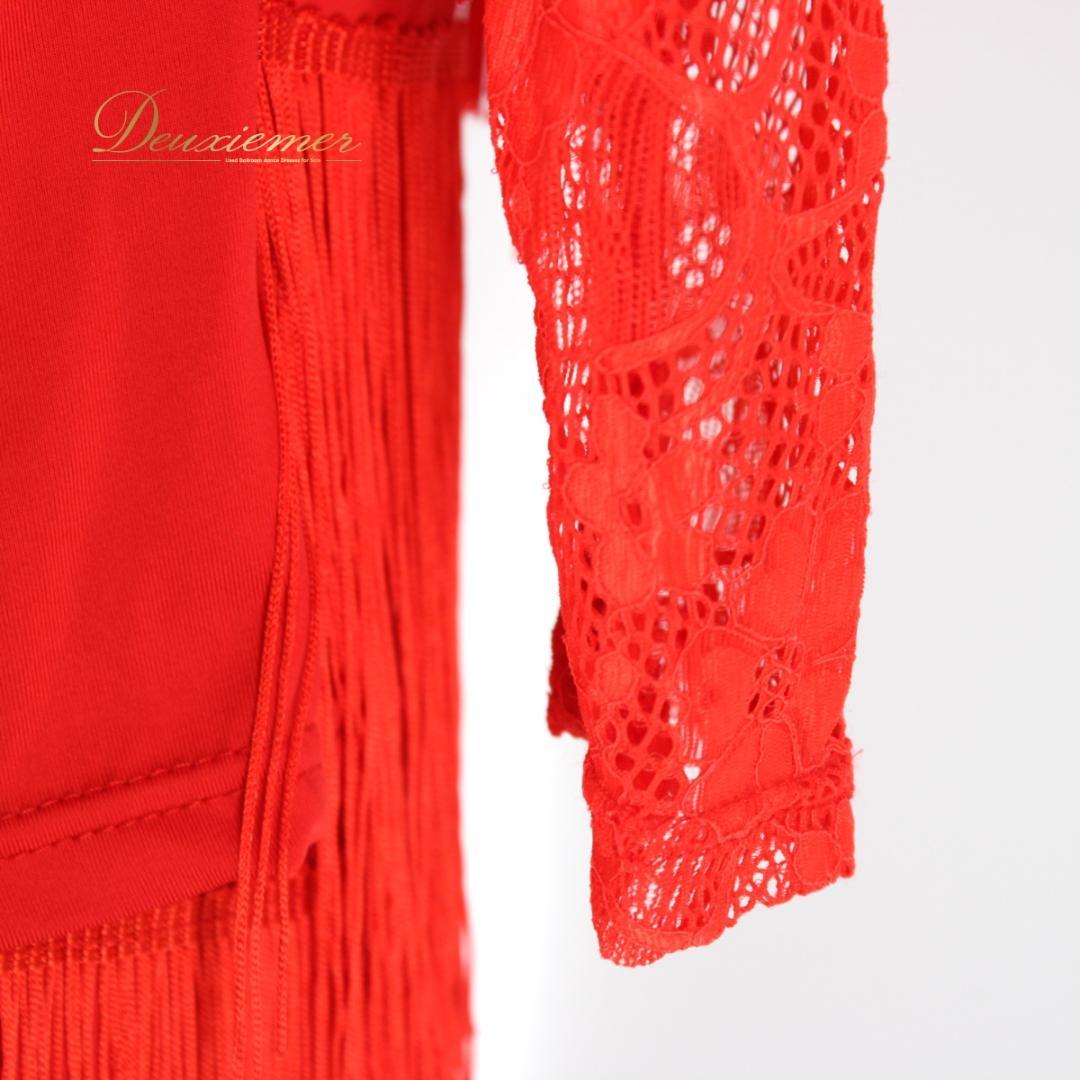 【美品 社交ダンス衣装】上下セット ラテン Lサイズ 赤 レッド レース 派手