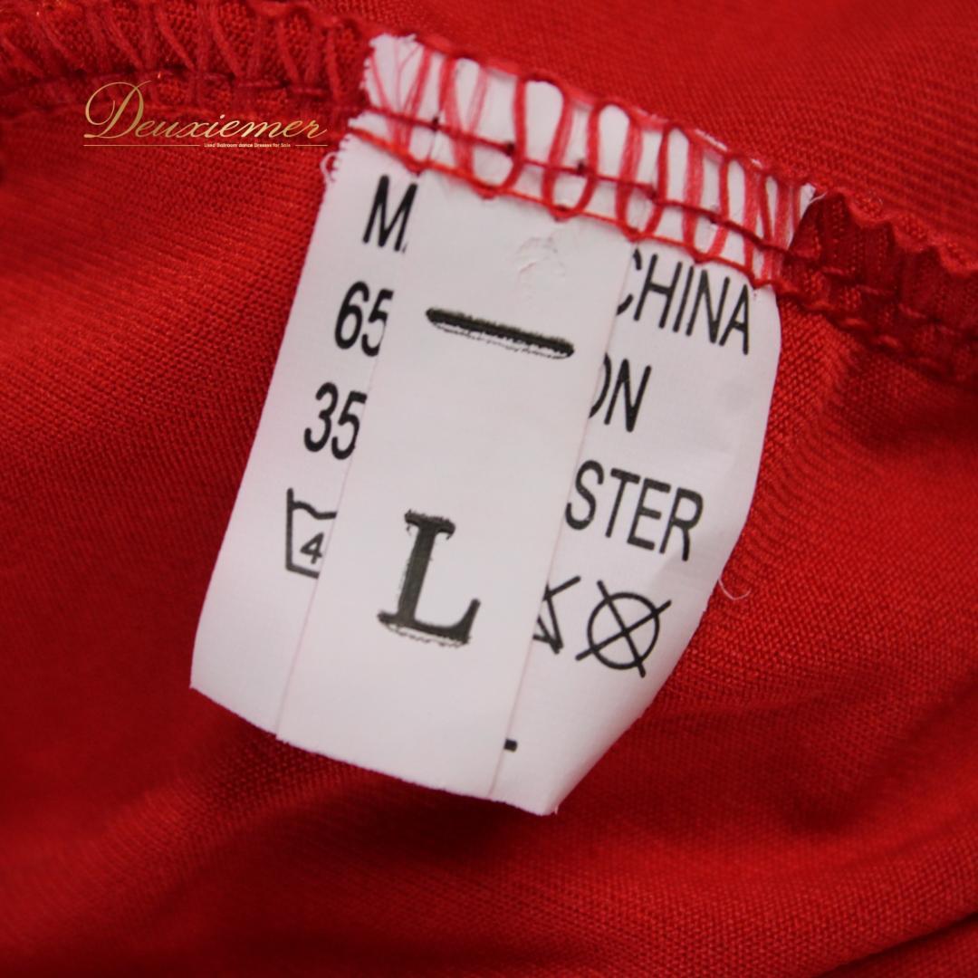 【美品 社交ダンス衣装】上下セット ラテン Lサイズ 赤 レッド レース 派手